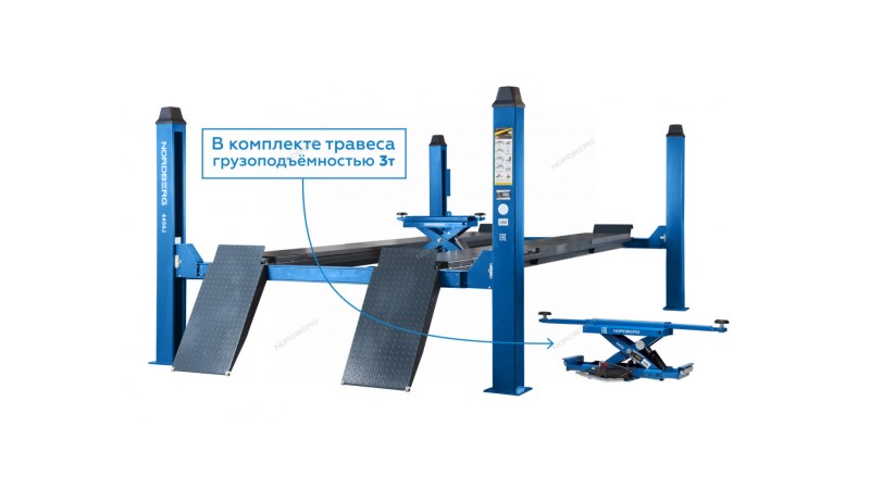  Подъемник 380V 4х стоечный 5т, c ручной траверсой 3т, 380В (Серый) NORDBERG 4450J (0)