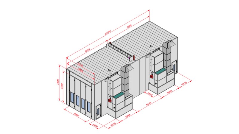  KraftWell KRW1555-MD Покрасочная камера 15 х 5 х 5 м., 84 000 м3/ч (0)