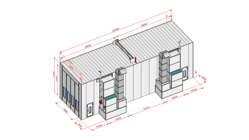  KraftWell KRW1655-MG Покрасочная камера 16 х 5 х 5 м., 88 000 м3/ч (1)