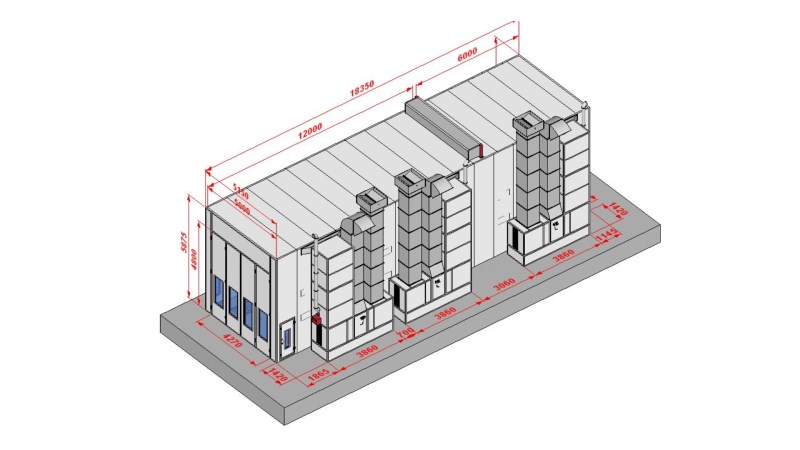  KraftWell KRW1855-TM Покрасочная камера 18 х 5 х 5 м., 75 000 м3/ч (0)