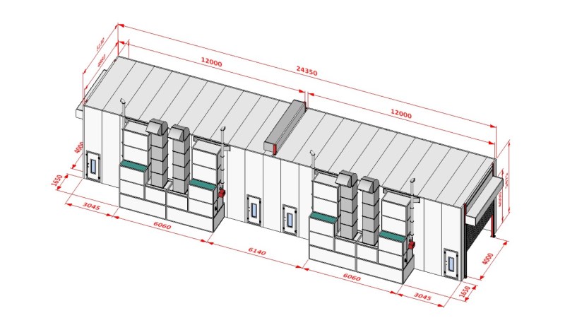  KraftWell KRW2455-TRMG Покрасочная камера 24 х 5 х 4,9 м., 120 000 м3/ч (1)
