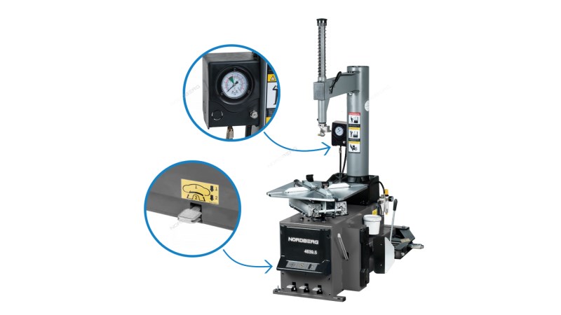  Станок шиномонтажный 220V п/автомат, односкоростн, подкачка педалью, зажимы 13-26, усил отжим NORDBERG 4639,5ID (1)