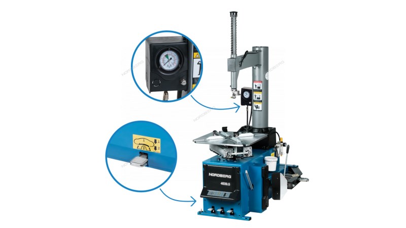  Станок шиномонтажный 220V п/автомат, односкоростн, подкачка педалью, зажимы 13-26, усил отжим NORDBERG 4639,5ID (0)