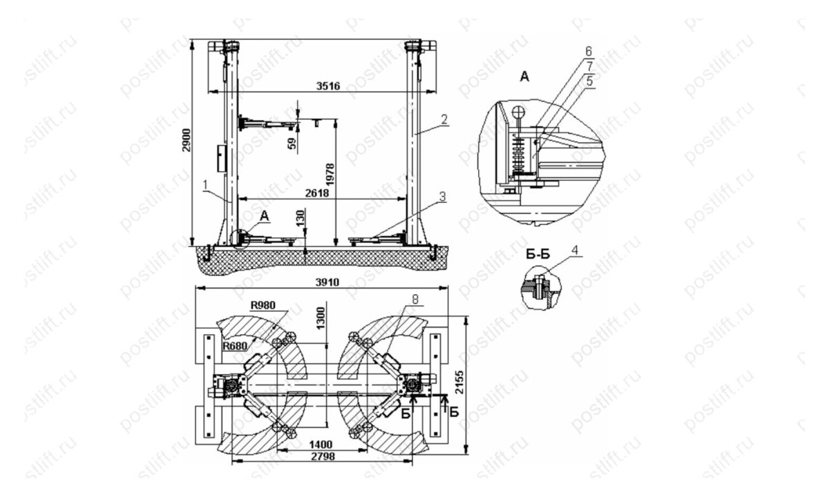  Подъемник двухстоечный 3т 380В электромеханический ПЛД-3 (0)