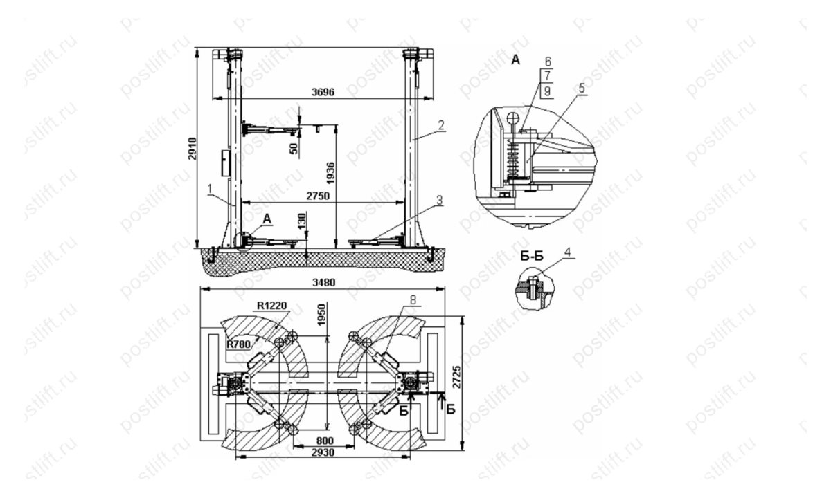  Двухстоечный электромеханический подъемник ПЛД-5 (0)