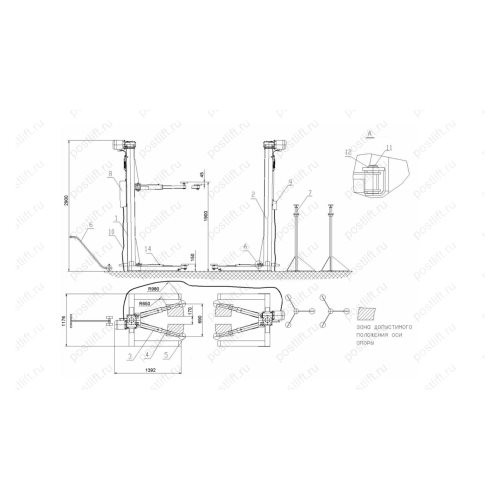 Подъемник передвижной двухстоечный ПП-3