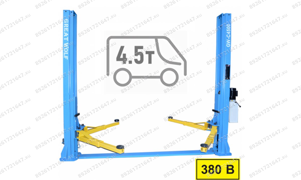  Подъемник двухстоечный GW-C4500 380 Great Wolf, 4.5 т, 380 вольт,  нижняя синхронизация, гидравлический (0)