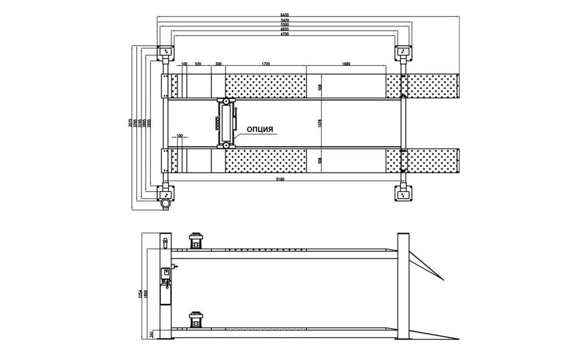  KraftWell KRW5.5 Подъемник четырехстоечный г/п 5500 кг. платформы гладкие (1)