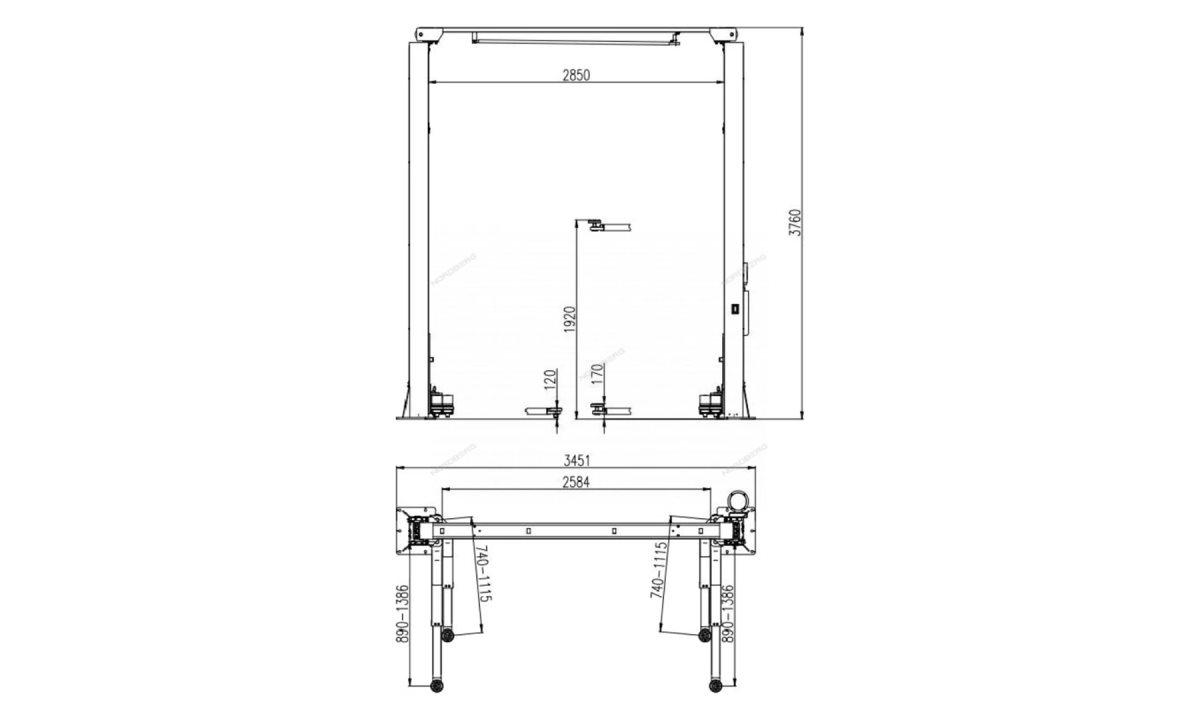  Подъемник 380V 2х стоечный 4т с верхней синхронизацией N4121H-4T (1)