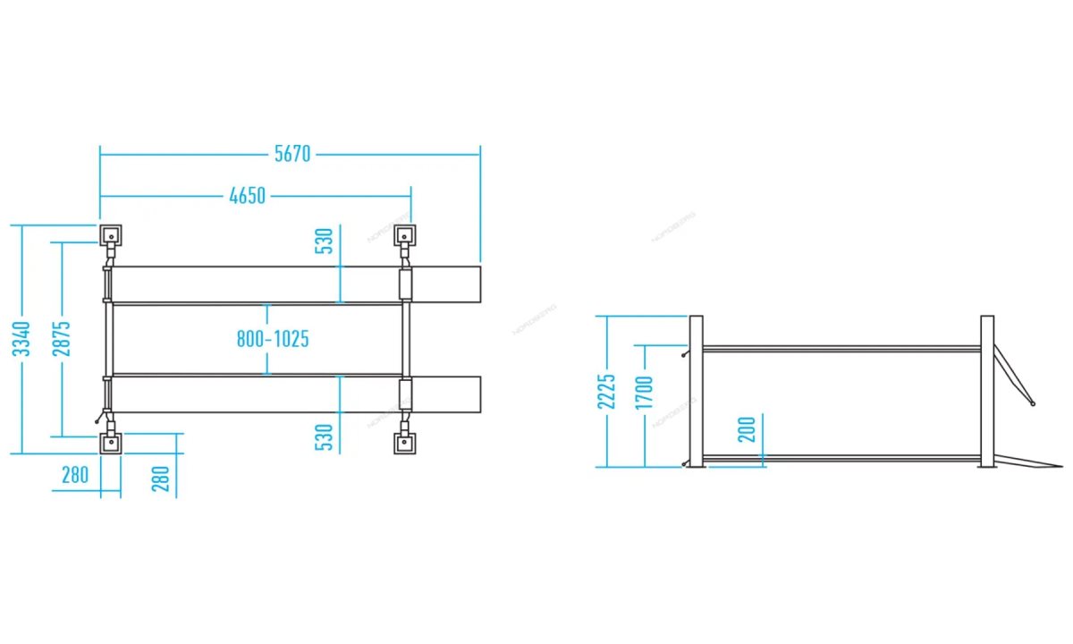  Подъемник 380V 4х стоечный 4.5т, c ручной траверсой 2т, NORDBERG 4445J (1)
