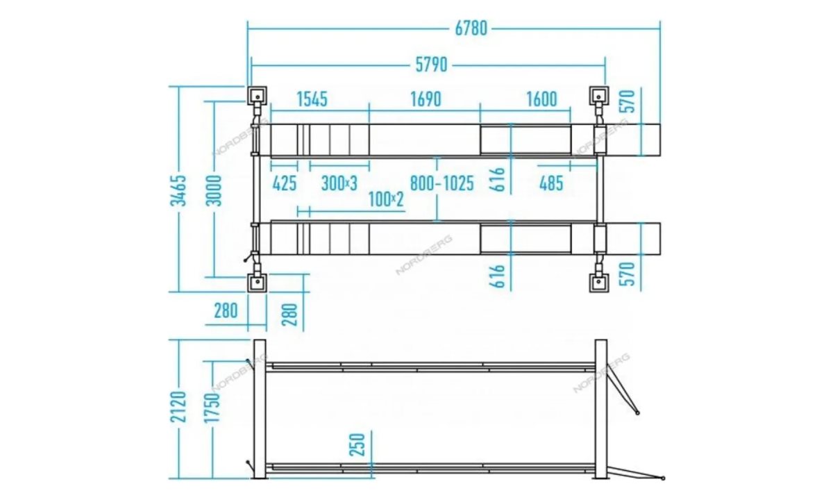  Подъемник 380V 4х стоечный 5т, c ручной траверсой 3т, 380В (Серый) NORDBERG 4450J (1)