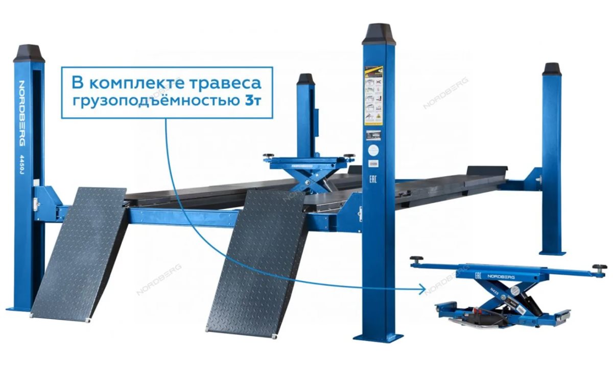  Подъемник 380V 4х стоечный 5т, c ручной траверсой 3т, 380В (Серый) NORDBERG 4450J (0)