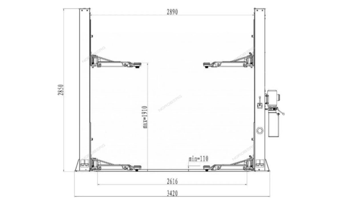  Подъемник 380V 2х стоечный 4т со снятием стопоров с одной колонны (синий) NORDBERG N4120BM-4B (1)