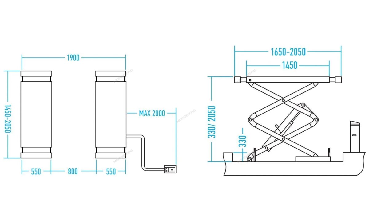  Подъемник ножничный 3,5т, с встроенными адаптерами для SUV авто, 220В (синий) NORDBERG N631-3,5B (1)
