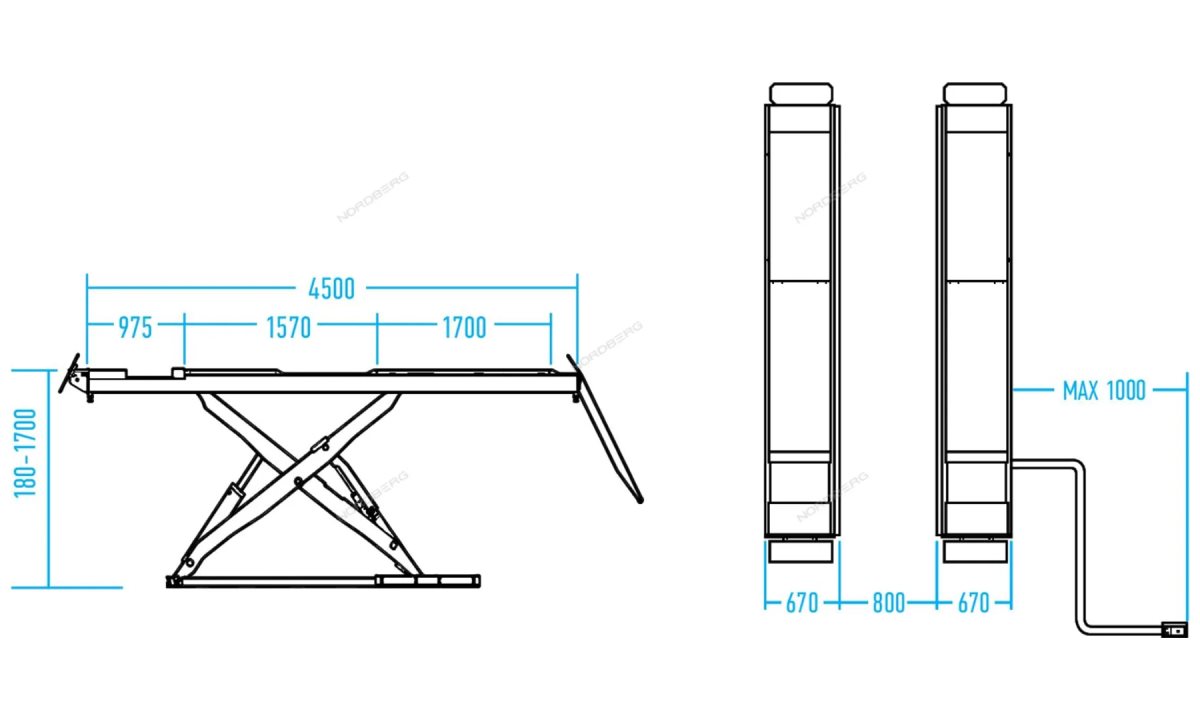  Подъемник ножничный для сход-развала, без заглубления, 4 т, 380 В (синий) NORDBERG N634-4B (1)