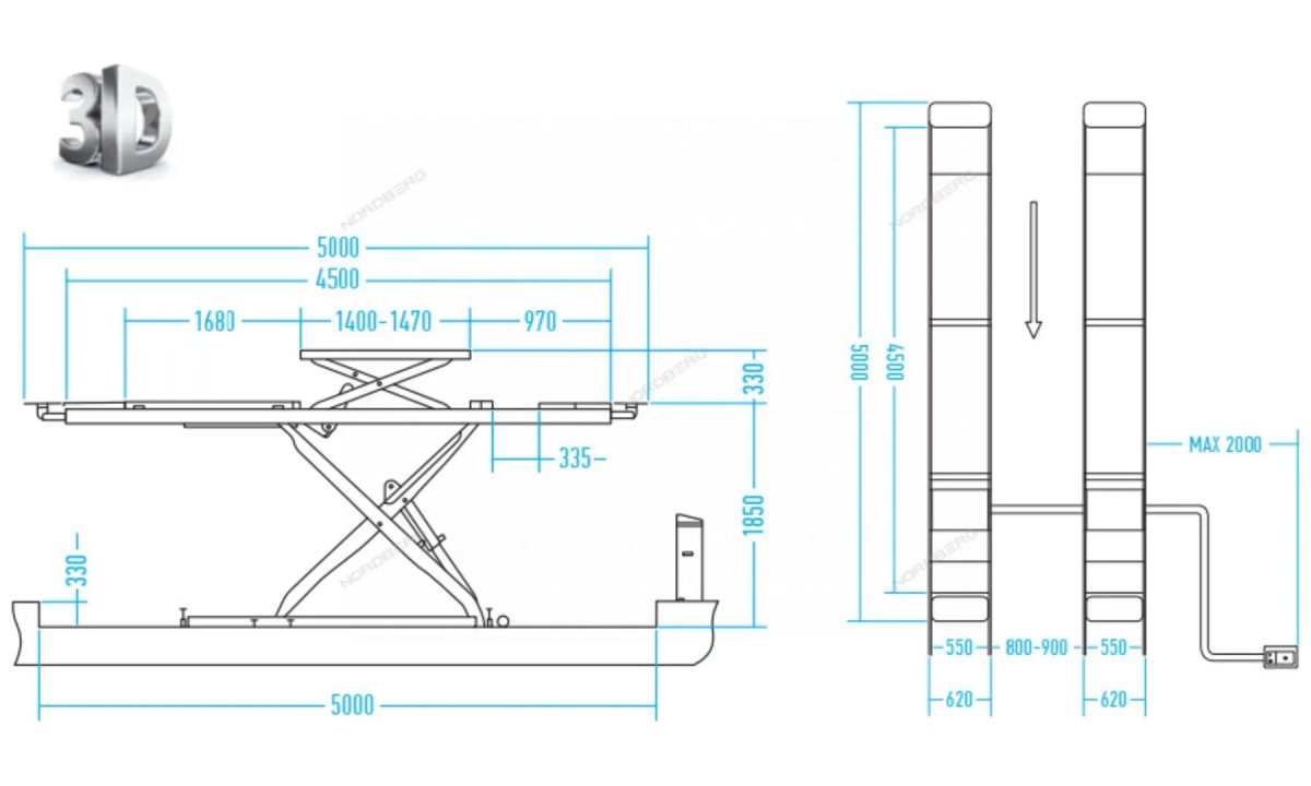  Подъемник ножничный для сх-разв 4,5т, 380В, 2 уровня (с авар. опусканием), синий NORDBERG N635-4,5B (1)