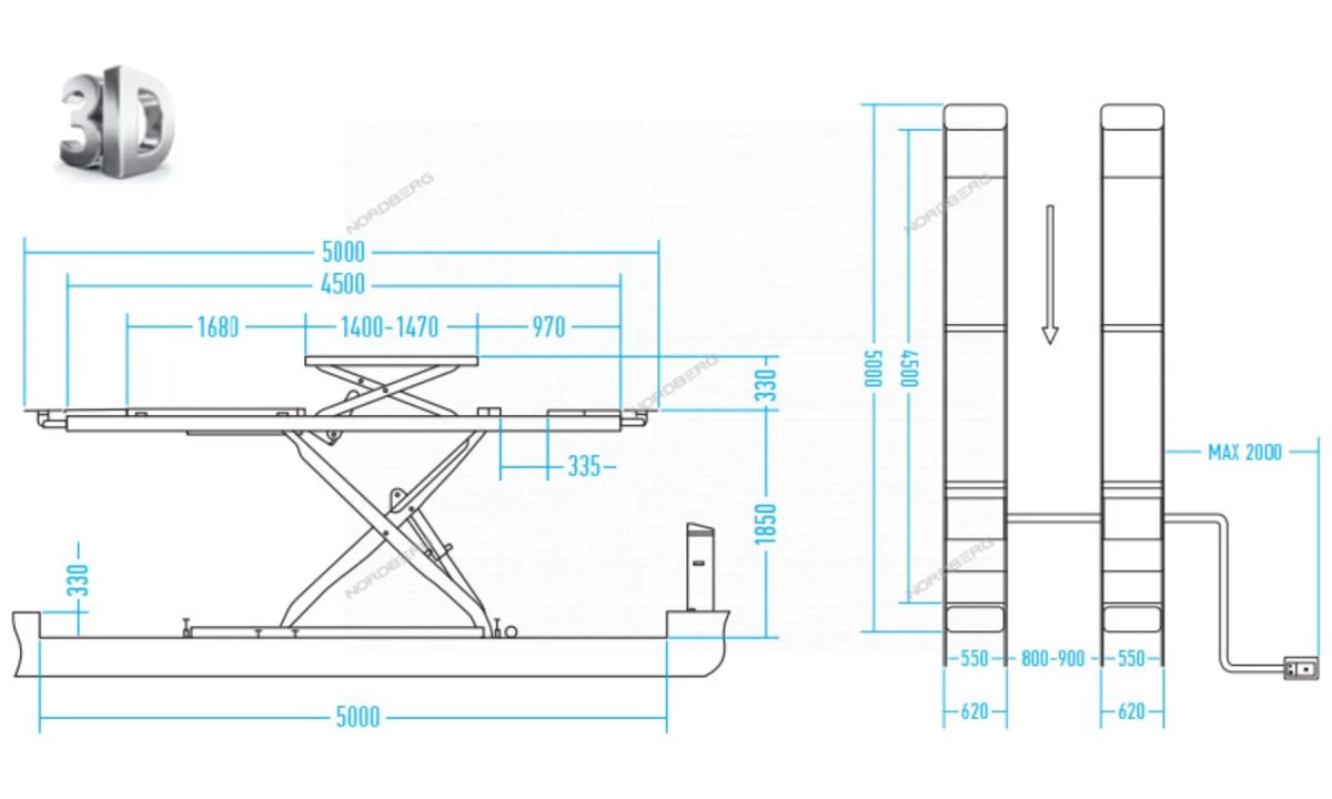 Подъемник ножничный для сх-разв 4,5т, 380В, 2 уровня (с авар. опусканием), серый NORDBERG N635-4,5G (1)