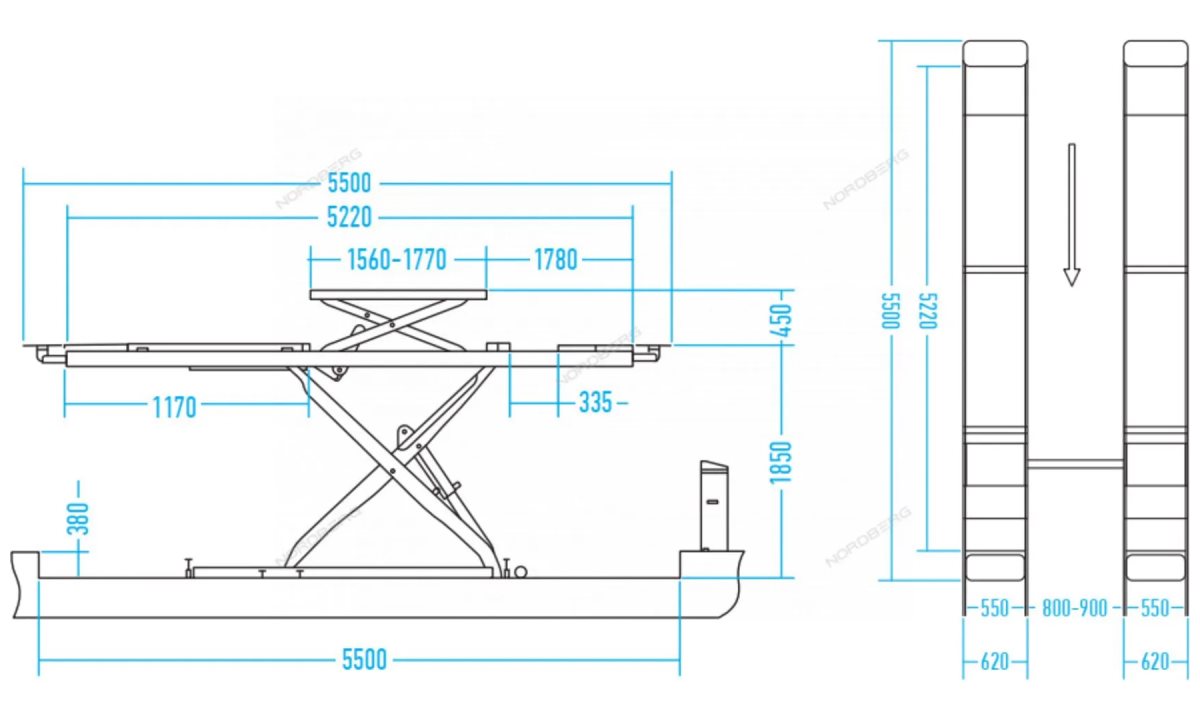  Подъемник ножничный для сх-разв 5,5т, 380В, 2 уровня, синий NORDBERG N635-5,5B (1)