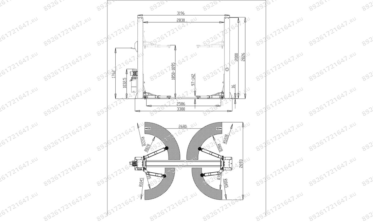  Автоподъемник двухстоечный ROSSVIK T4H г/п 4.0т, 380В, электрогидравлический с нижней синхронизацией (0)