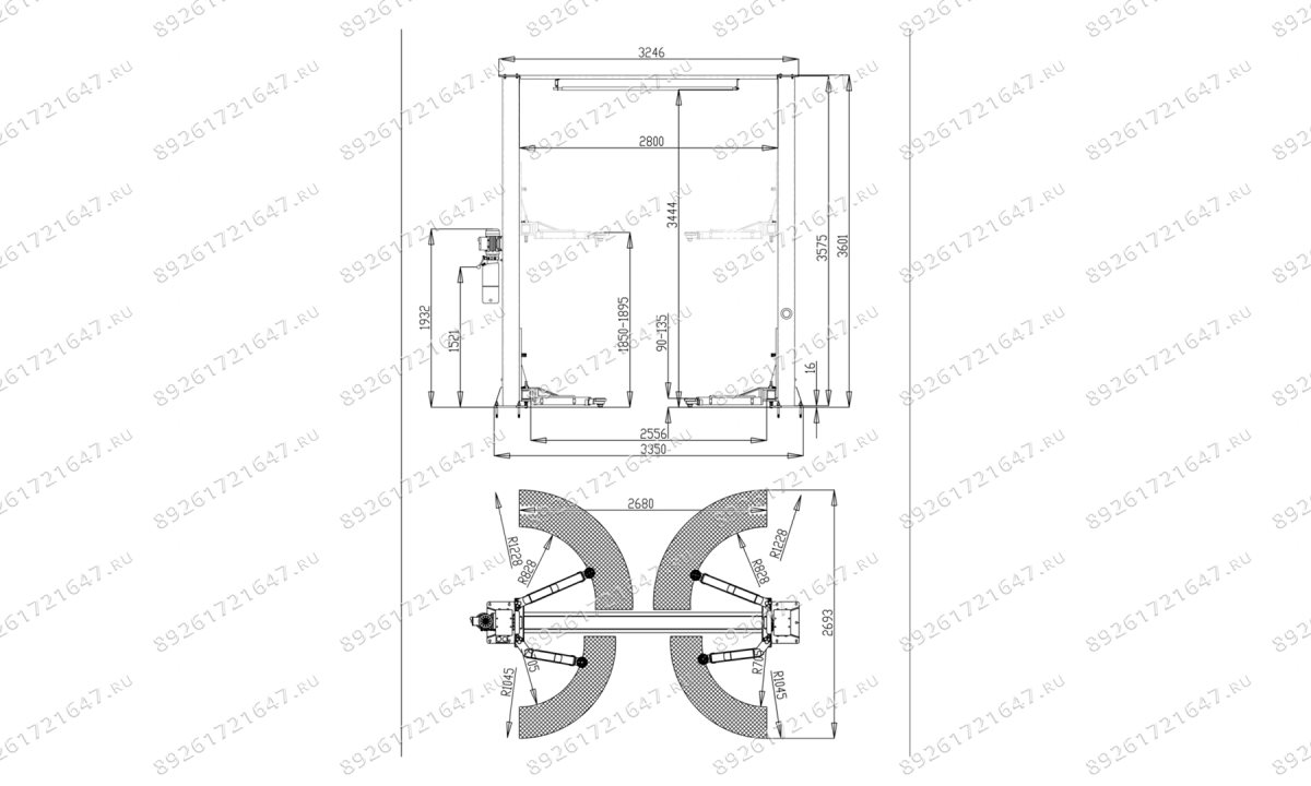  Автоподъемник двухстоечный ROSSVIK V2-4L г/п 4.0т, 220В, электрогидравлический с верхней синхронизац (1)