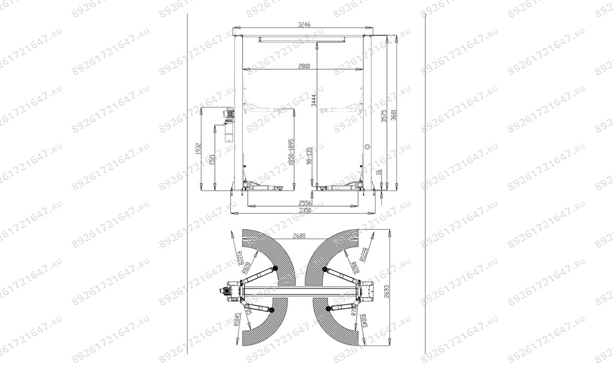  Автоподъемник двухстоечный ROSSVIK V2-4L г/п 4.0т, 380В, электрогидравлический с верхней синхронизац (1)