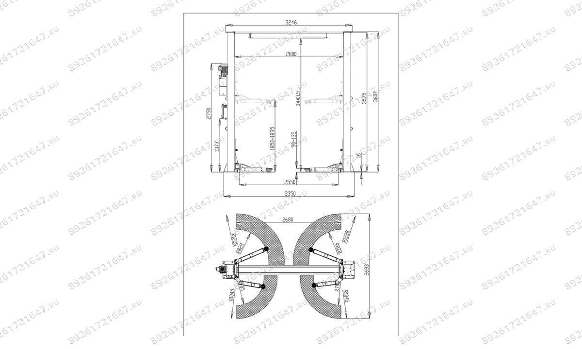  Автоподъемник двухстоечный ROSSVIK V2-4LB г/п 4.0т, 380В (1)
