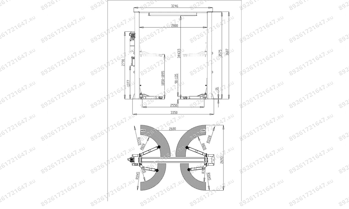  Автоподъемник двухстоечный ROSSVIK V2-4LB г/п 4.0т, 380В (0)