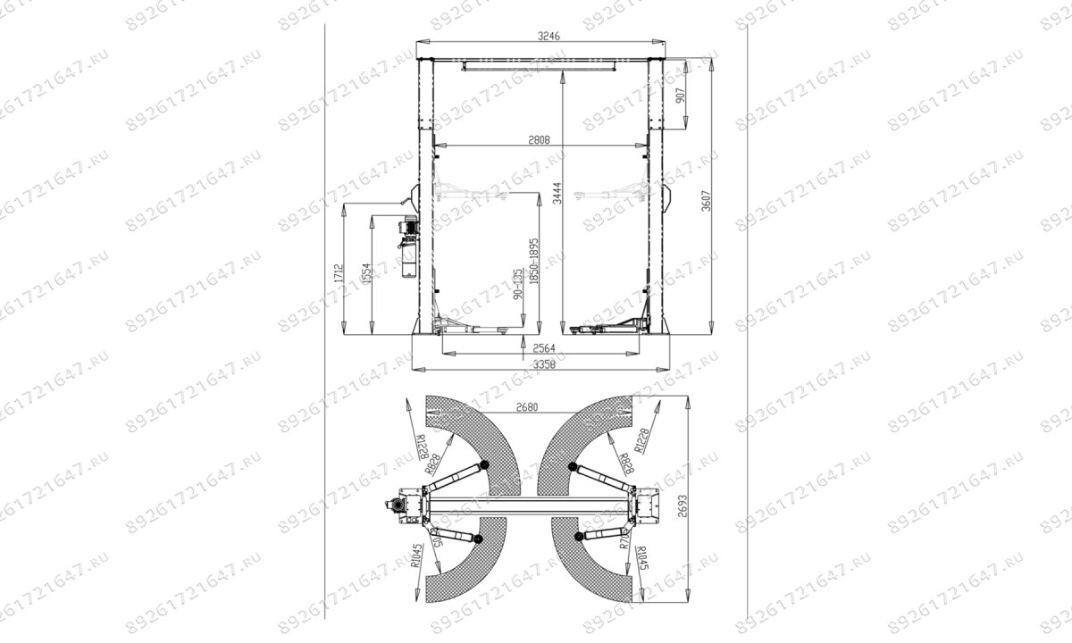  Автоподъемник двухстоечный ROSSVIK V2-4LH г/п 4.0т, 380В, с верхней синхронизацией. Синий (1)