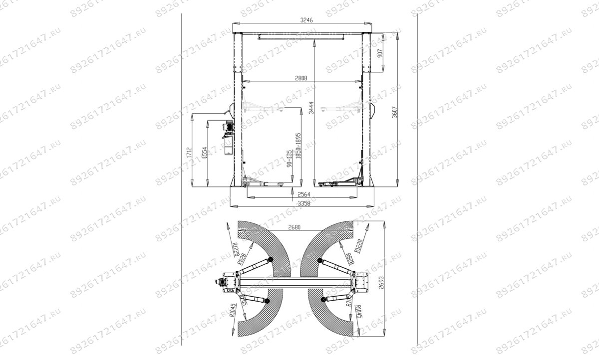  Автоподъемник двухстоечный ROSSVIK V2-4LH г/п 4.0т, 380В, с верхней синхронизацией. Синий (0)