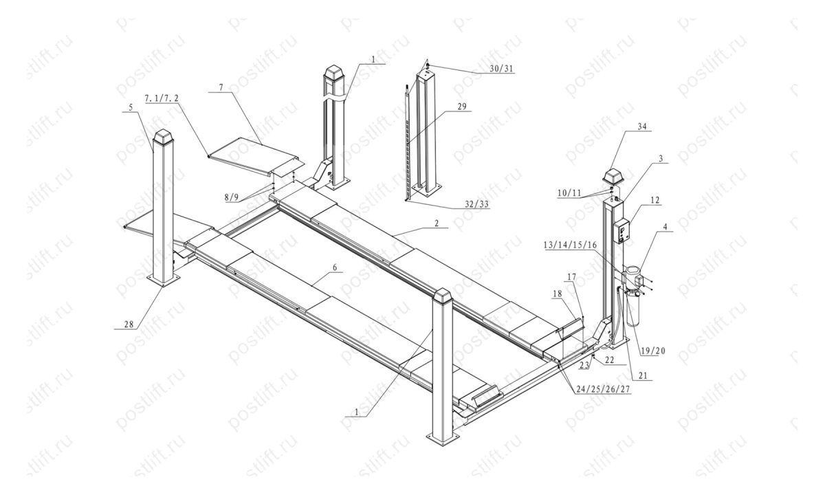  Четырехстоечный электрогидравлический подъемник STORM TT5.5D-4 (0)