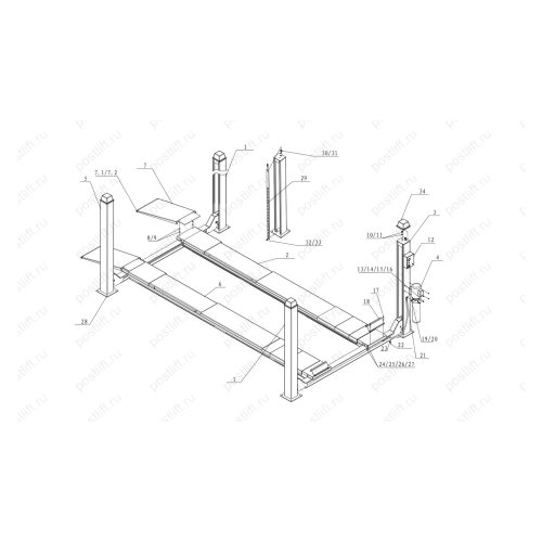Четырехстоечный электрогидравлический подъемник STORM TT5.5D-4