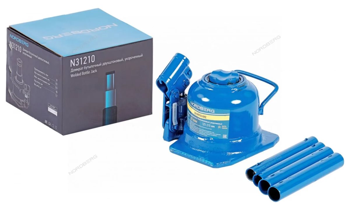  Домкрат бутылочный двухштоковый, укороченный 10 т NORDBERG N31210 (0)