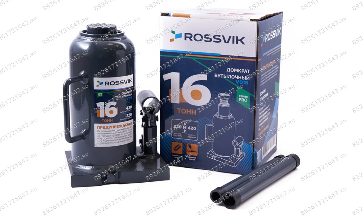  Домкрат бутылочный ROSSVIK PRO V016, г/п 16,0т (0)