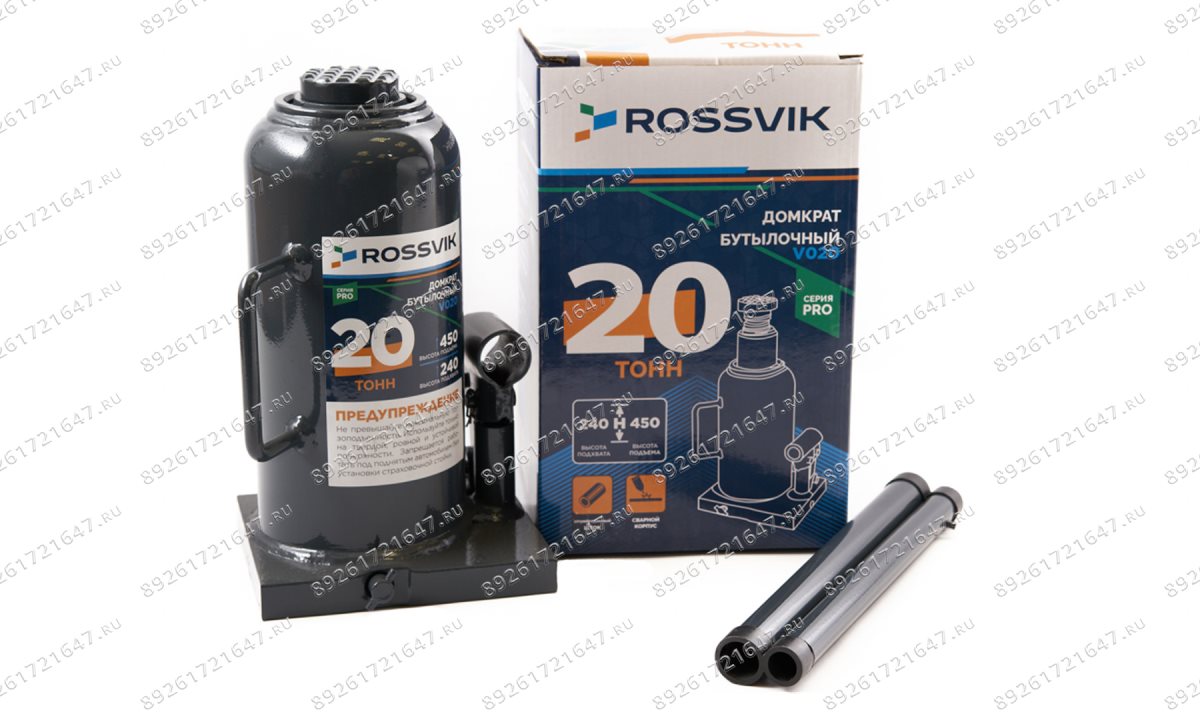  Домкрат бутылочный ROSSVIK PRO V020, г/п 20,0т (0)