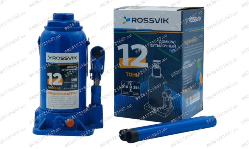 Домкрат бутылочный ROSSVIK V12, г/п 12,0 т, 210-395 мм, синий фото