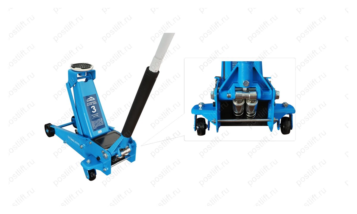  Домкрат подкатной гаражный, высота подъема 135/490mm, нагрузка 3т, 2 цилиндра, кардан (0)