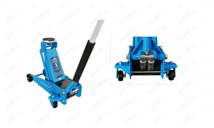 Домкрат подкатной гаражный, высота подъема 135/490mm, нагрузка 3т, 2 цилиндра, кардан фото