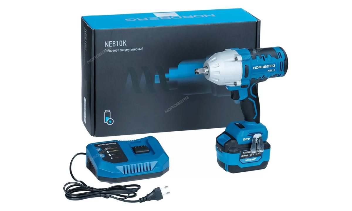  Гайковерт аккумуляторный, 1/2, 20В, 1000Нм с акк. и зар. уст-вом NORDBERG NE810K (0)