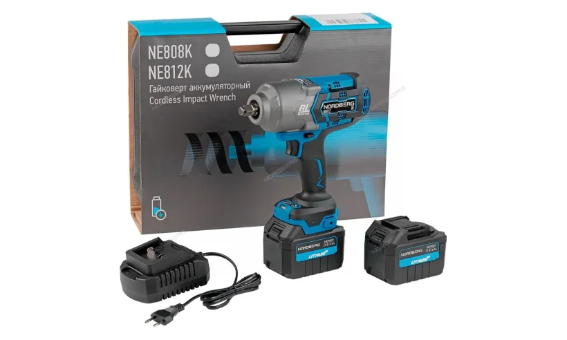 Гайковерт аккумуляторный, 1/2, 21В, 1700 Нм с двумя 6A акк. и зар. уст-вом 1,8A, в кейсе NORDBERG NE812K фото