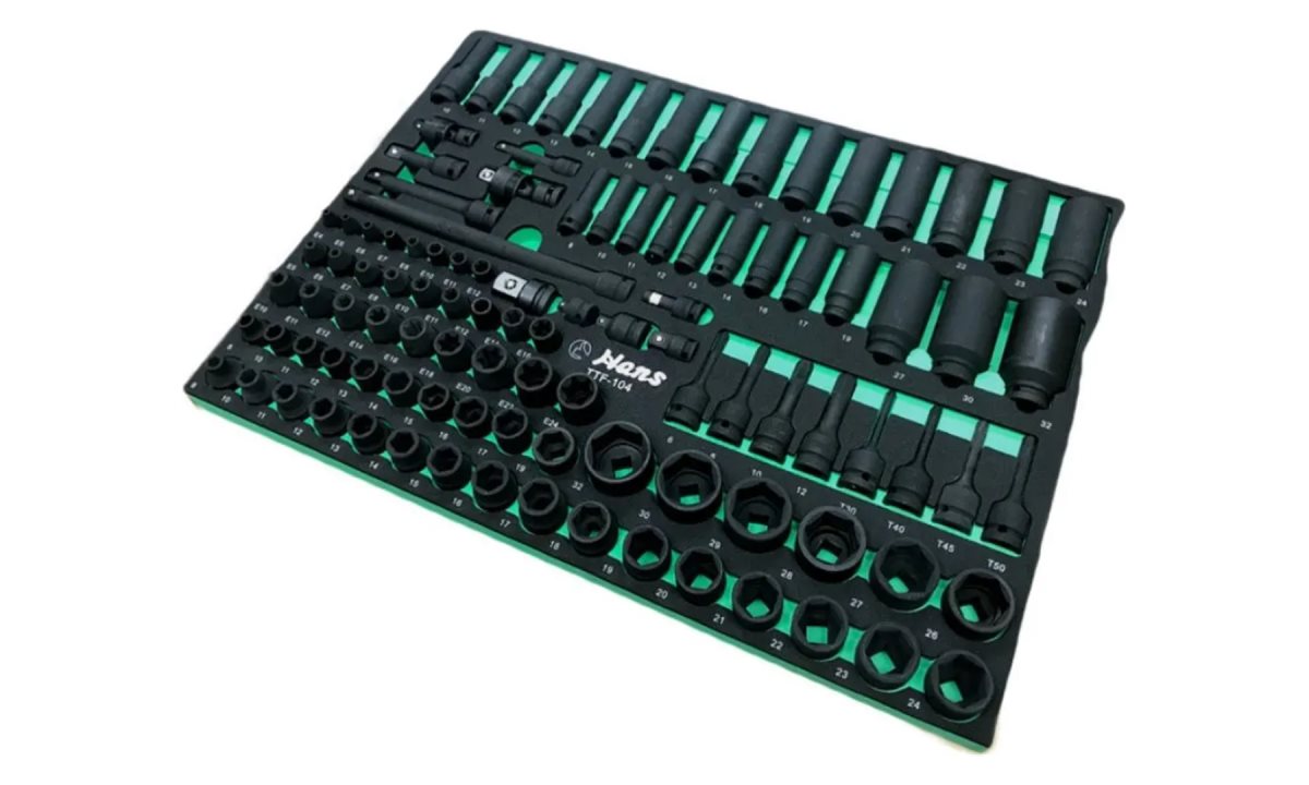  Набор ударных торцевых головок и аксессуаров на 3/8, 1/2, 104 предмета в ложементе, TTF-104 (0)