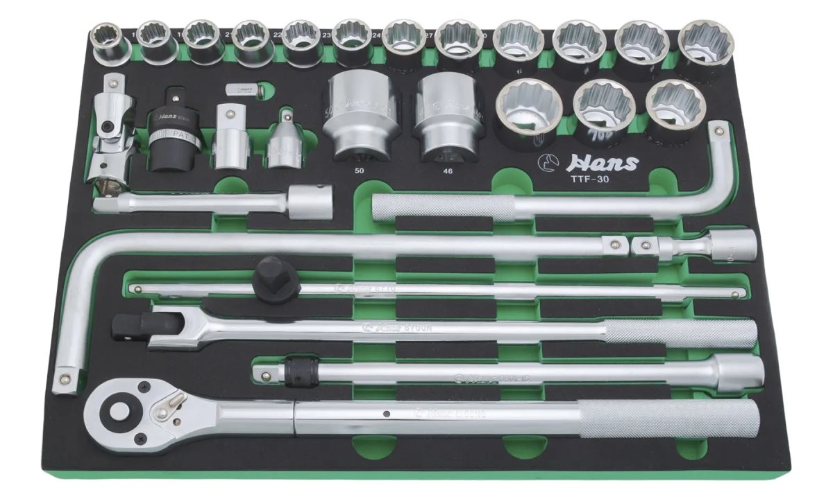  Трещотка с набором головок и аксессуаров Hans на 3/4 в ложементе, TTF-30 (0)