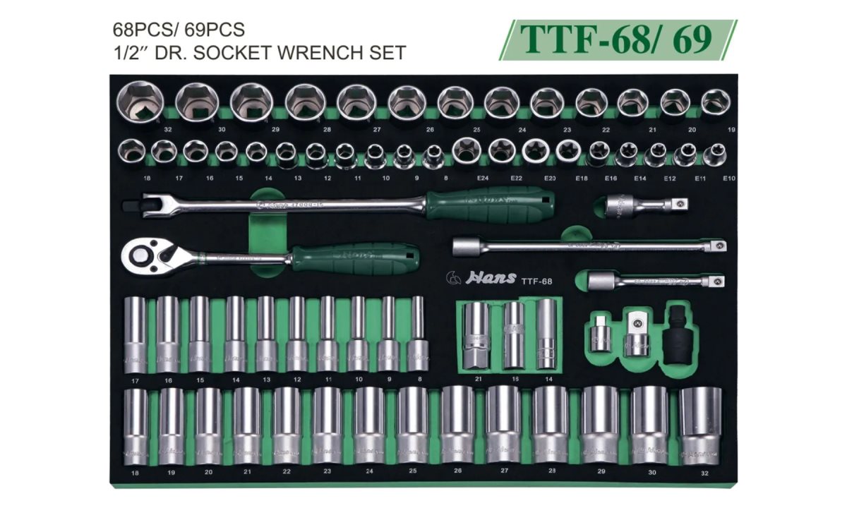  Набор торцевых головок и аксессуаров на 1/2 Hans, 68 предметов, TTF-68 (0)