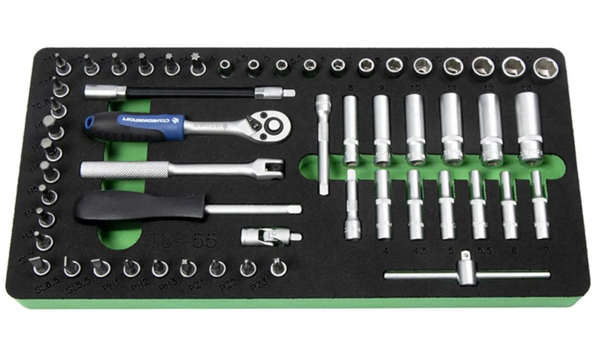  TU-55 Ложемент 1/4с набором головок и аксессуары (55 предметов) (0)