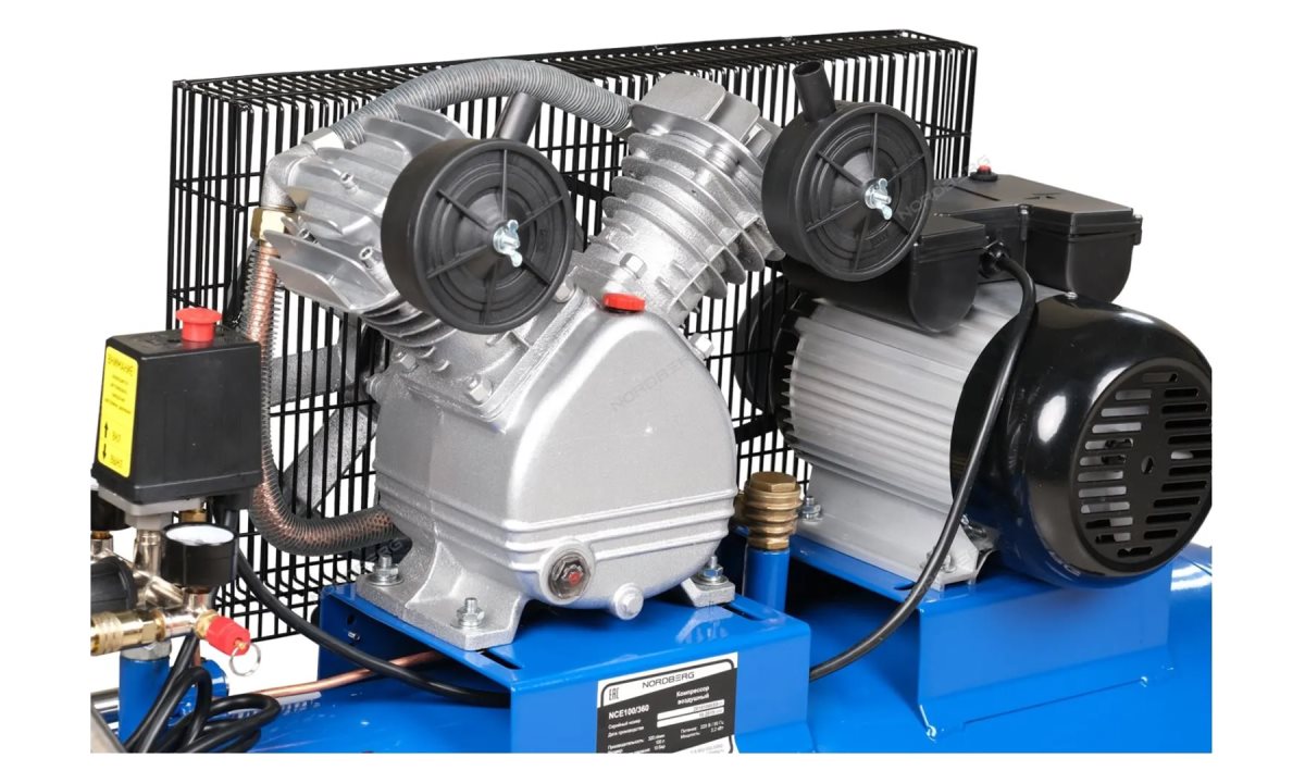  КОМПРЕССОР 2-х поршн., ременной, чугунная головка, 220В, ресив. 100л, 320л/мин NORDBERG NCE100/360 (1)