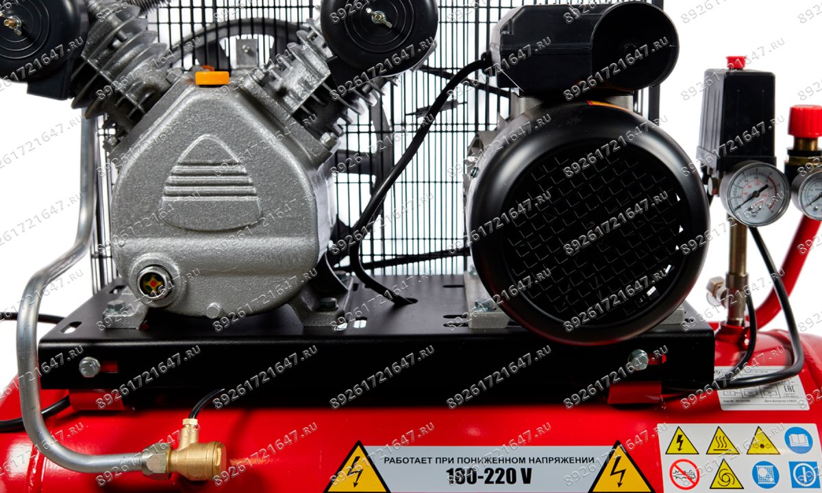  Компрессор ROSSVIK СБ4/С-50.LB24А, 360л/мин, 10бар, ресивер 50л, 220В/2,2кВт, красный (1)