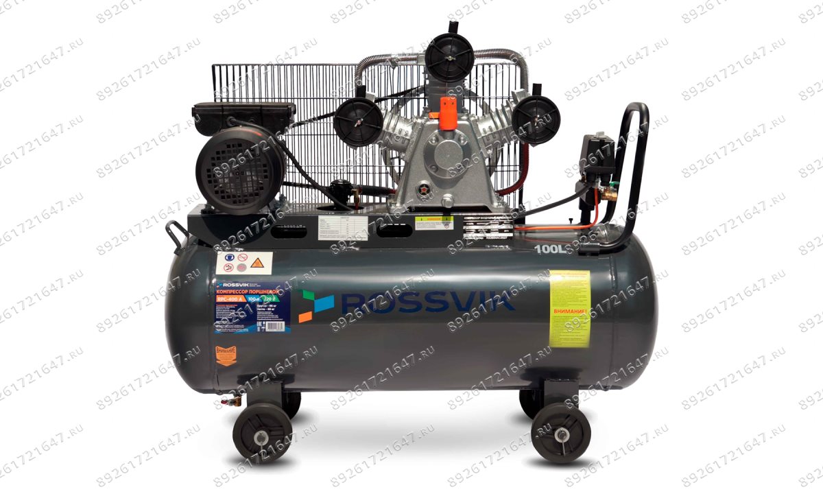  Компрессор ROSSVIK RPC-400A, 400 л/мин, 10 бар, ресивер 100 л, 220 В/2,2 кВт, серый (0)