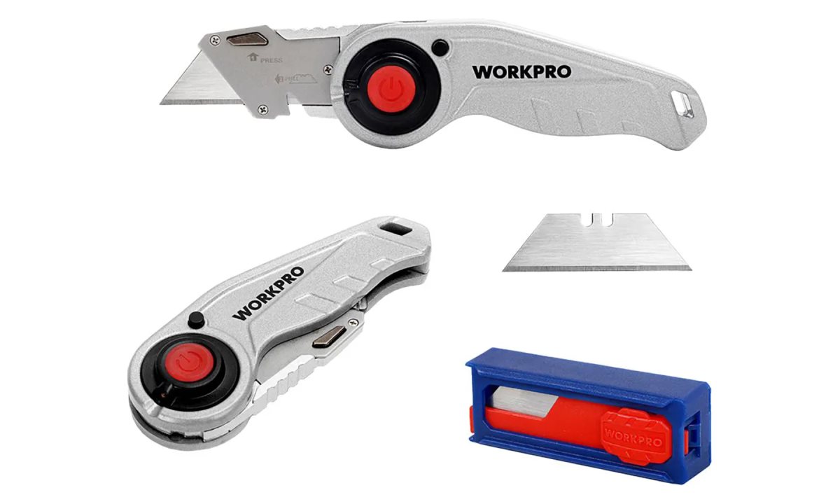  Нож универсальный складной со сменными лезвиями с подсветкой WP211009 WORKPRO (1)