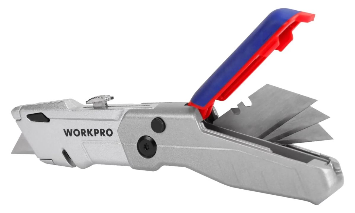  Нож универсальный складной выдвижной алюминиевый со сменными лезвиями WP211011 WORKPRO (1)