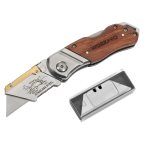  Нож универсальный складной со сменными лезвиями и деревянной рукояткой WP211014 WORKPRO мни (0)