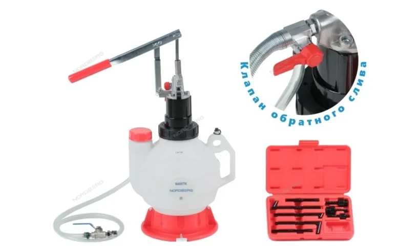 УСТАНОВКА для заливки масла в АКПП, ручная, с переходниками, 7,5 л NORDBERG N4007K фото